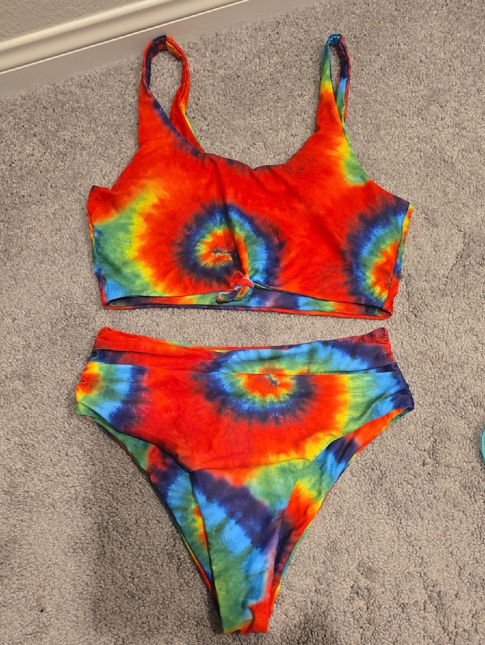 SHEIN Rainbow Tie-Dye High Waist Bikini Set - Red, Blue, Yellow, Green, Orange